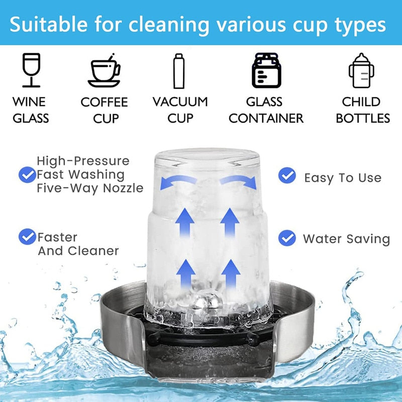 Automatic Glass Cup Washer High Pressure Kitchen Sink Rinser Machine Bar Cup Cleaner for Milk Bottle Tea Cup Cleaning Tools